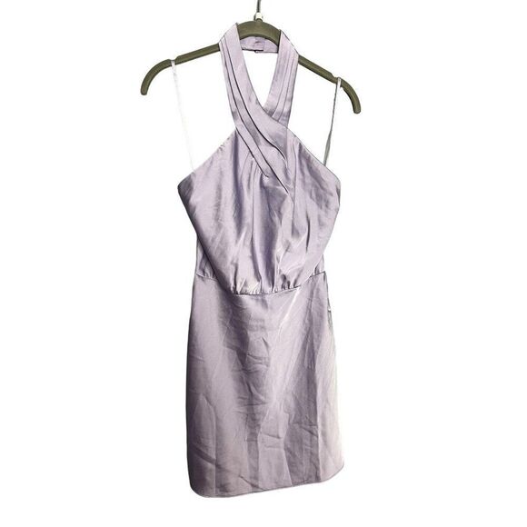 BHLDN Ruby Stretch Satin Halter Mini Dress in Purple Lavender Size Small - Picture 4 of 8